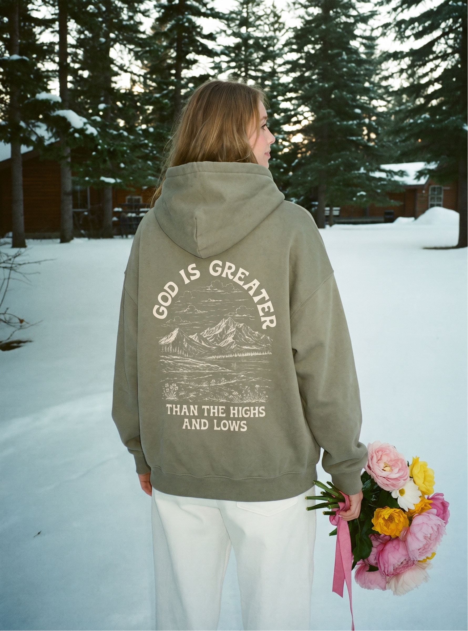 God Is Greater Than the Highs and Lows Christian Hoodie — Olive