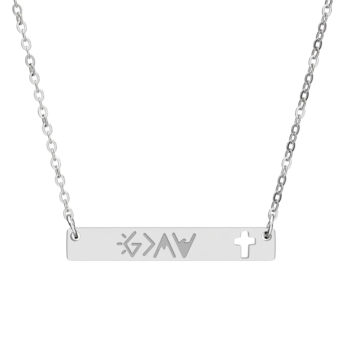 God Is Greater Than the Highs and Lows Christian necklace with slim bar pendant

